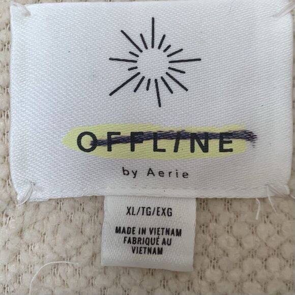 Offline Aerie Sweater Sherpa Quarter Zip Cream Soft XL Long Sleeve Pockets - Picture 3 of 6